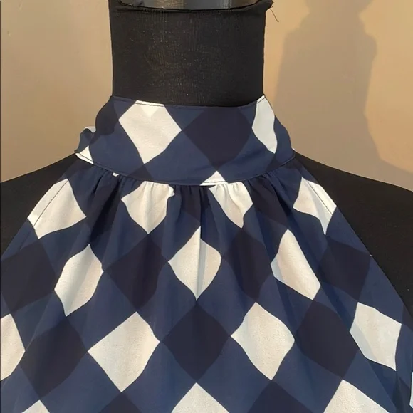 J. Crew Navy and Cream Checkered Bow Tie Back Halter Top Size 8 - Picture 2 of 8